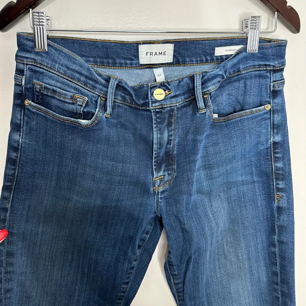FRAME‎ Le Garcon Jeans Women's Size 27 Blue Denim Mid Rise Slim Fit Pants - Picture 2 of 6